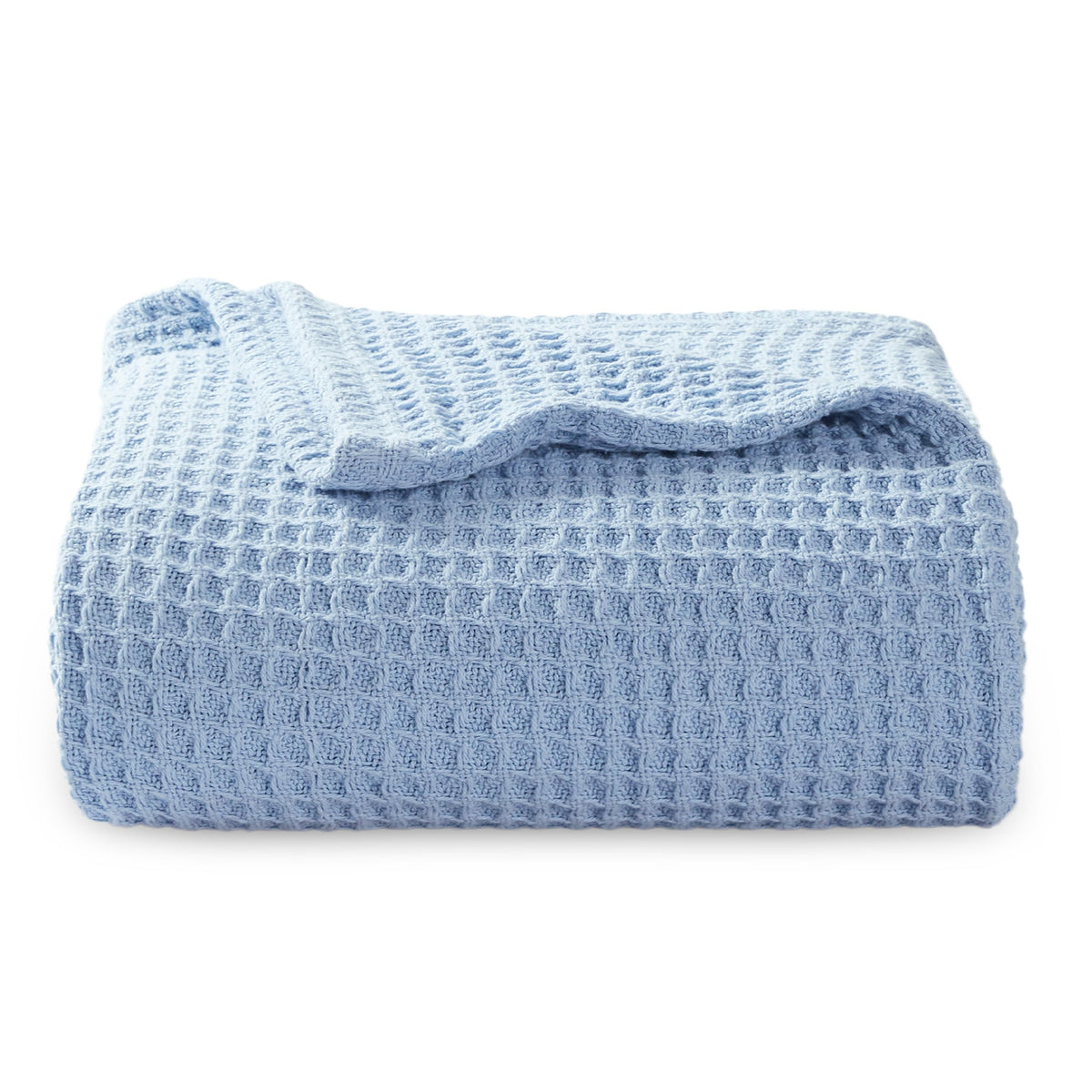 Bedsure 100% Cotton Large Throw Blanket For Couch - Waffle Weave Blue Throw Blanket For Bed, Lightweight And Soft Fall Throw Bla