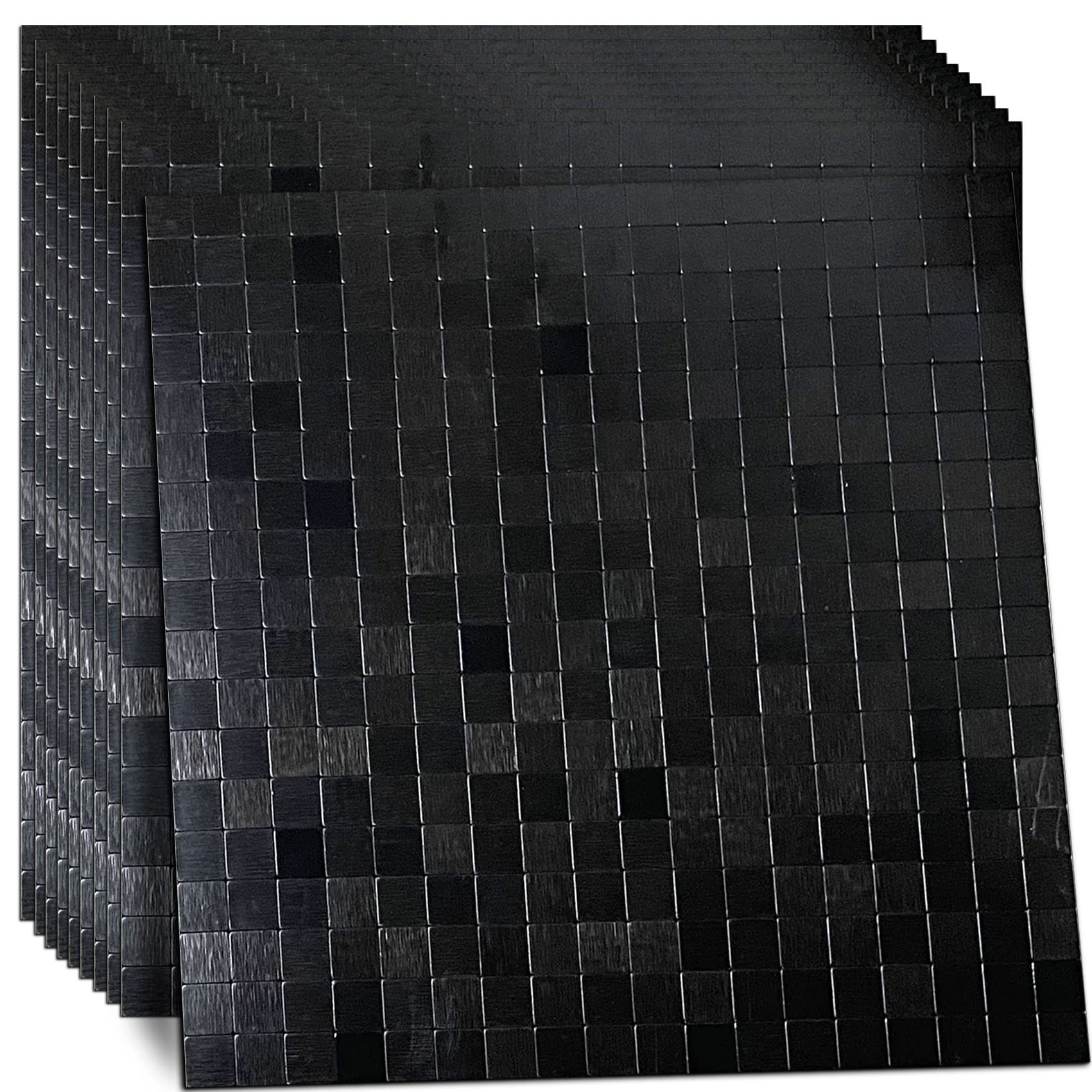 10 Sheets Self-Adhesive Aluminum Mosaic Peel and Stick Metal Tiles 3D Wall Sticker Panel Backsplash for Kitchen & Bathroom (12x1