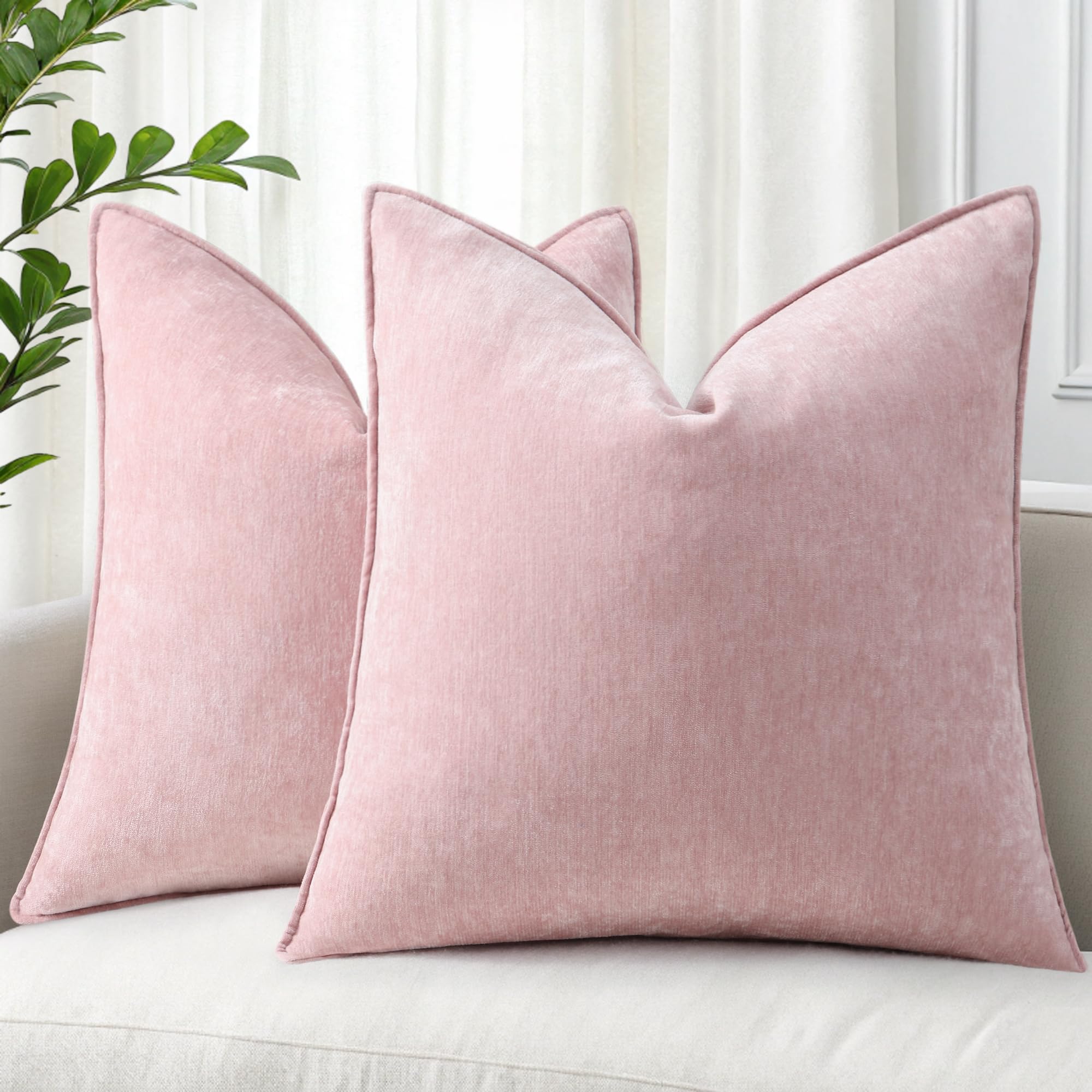 Decoruhome Spring Couch Throw Pillow Covers 18X18 Set Of 2, Decorative Soft Chenille Pillow Covers With Elegant Design For Sofa