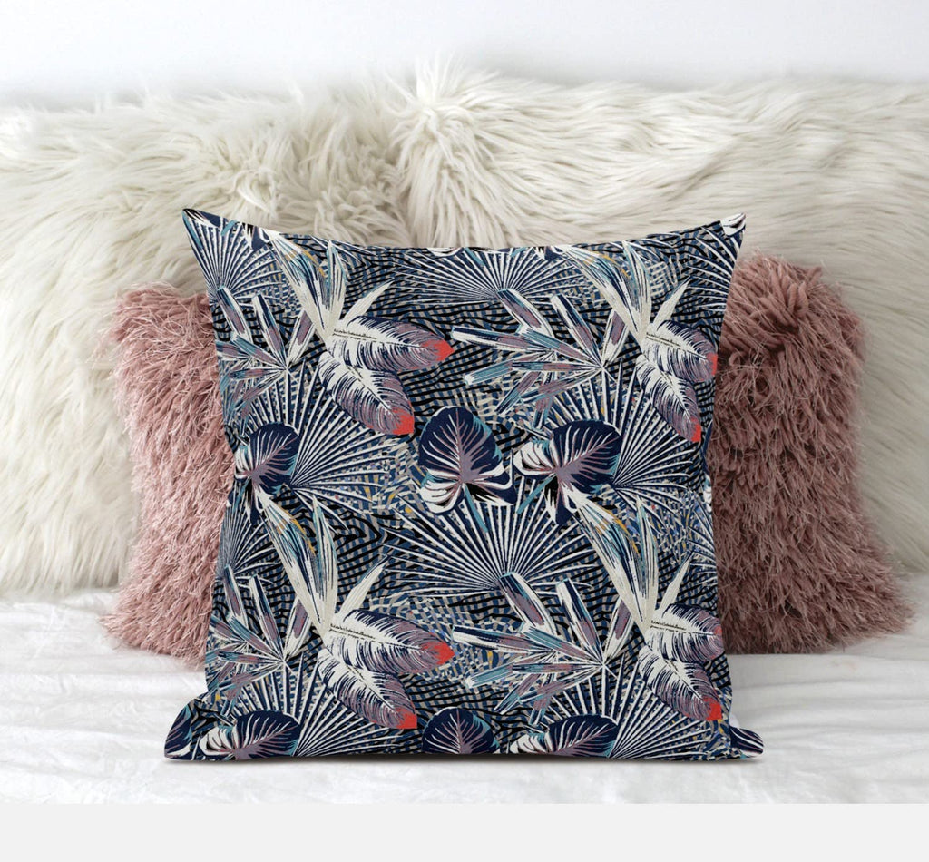 HomeRoots Dark Blue 16â€ Purple Indigo Tropical Zippered Suede Throw Pillow