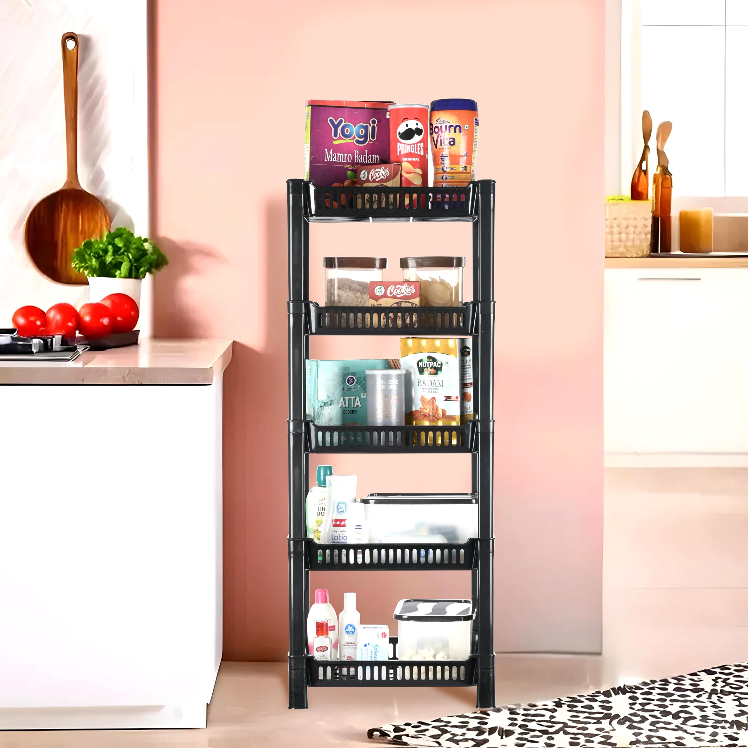 Kuber Industries Plastic 5Layer Multipurpose Kitchen Organizer/Storage Floor Mount Racktiered Shelf | Onion Stand For Kitchen |