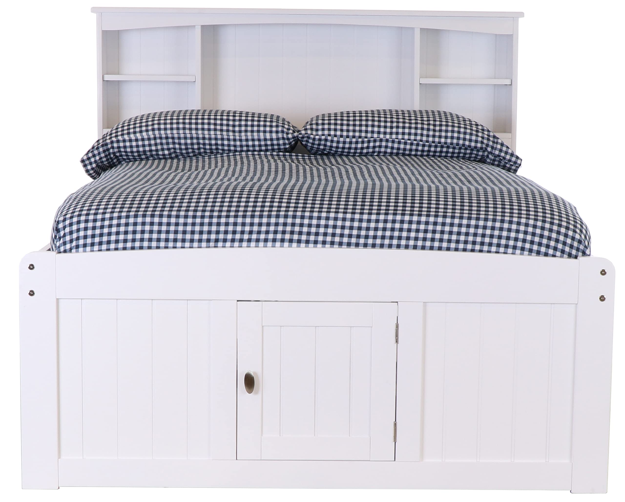 OS Home and Office Furniture Model 80221K12-22 Solid Pine Full Sized Captains Bookcase Bed with 12 Spacious underbed Drawers in Casual White