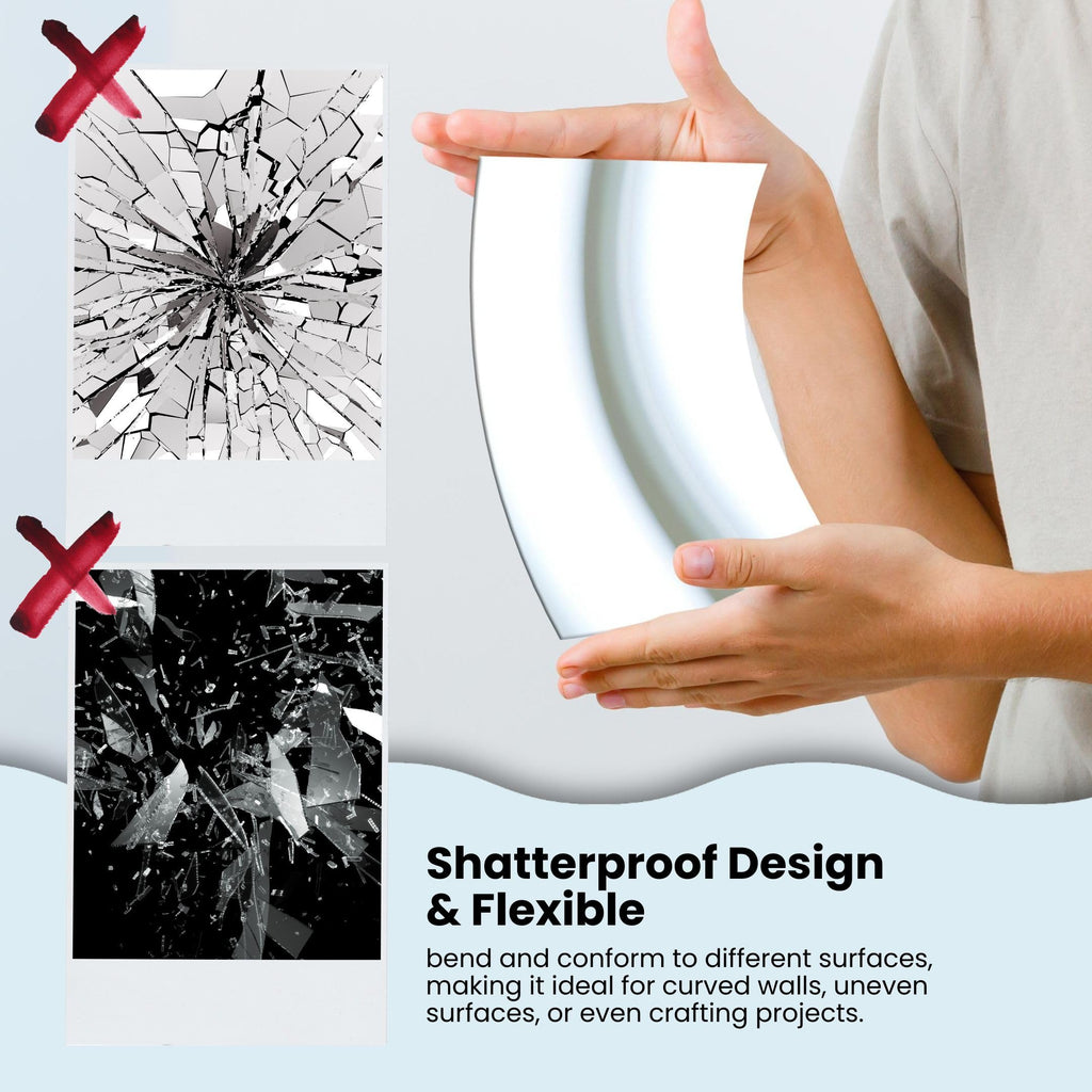 Performore Self Adhesive Plastic Mirror Sheets, 4X6 Inches Flexible Non Glass Body Mirror Tiles With Clear Protective Film Peel