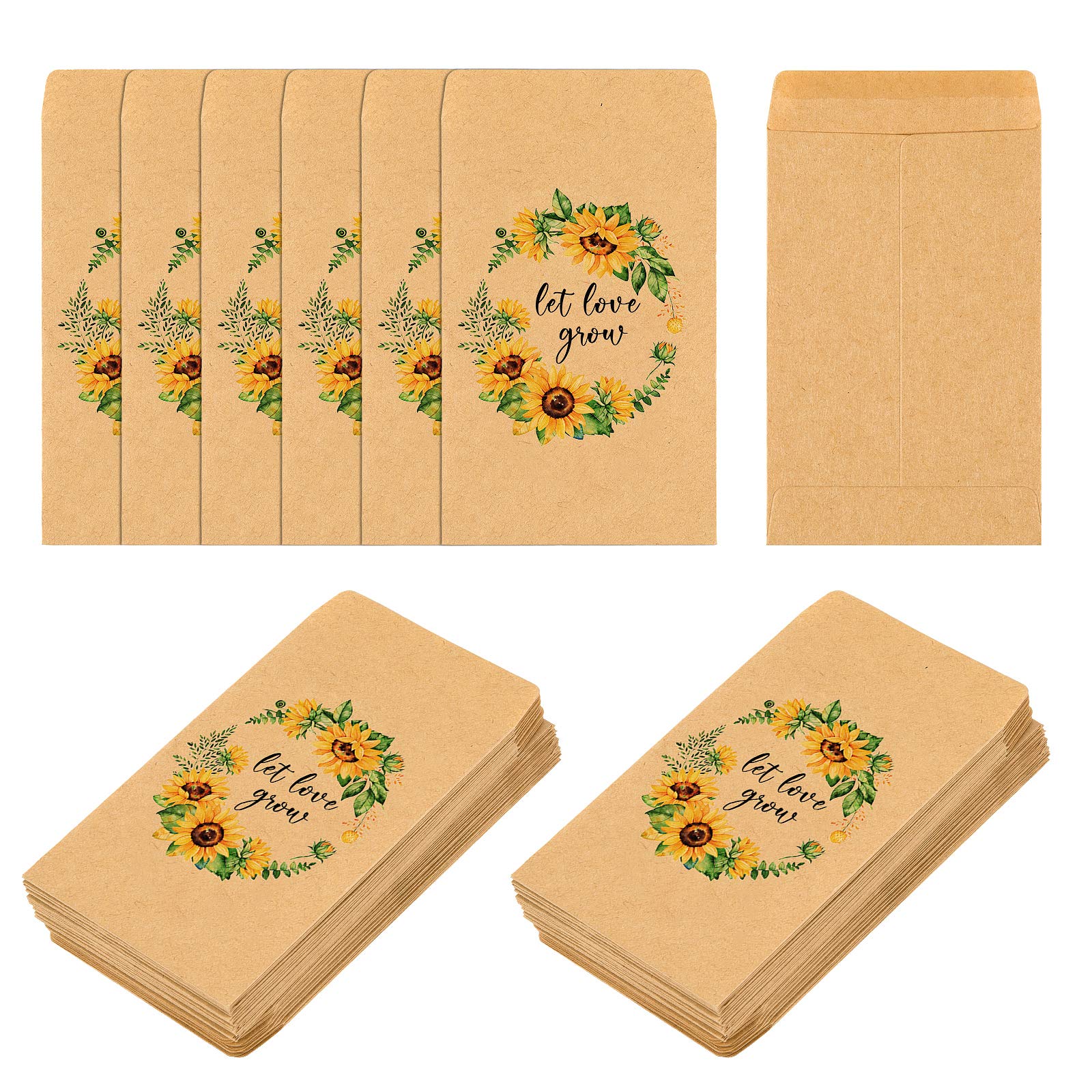 Cinpiuk Wedding Favor Seed Packets, 100Pcs Let Love Grow Self Adhesive Seed Packets Retro Kraft Envelopes Seeds Storage Paper Pa