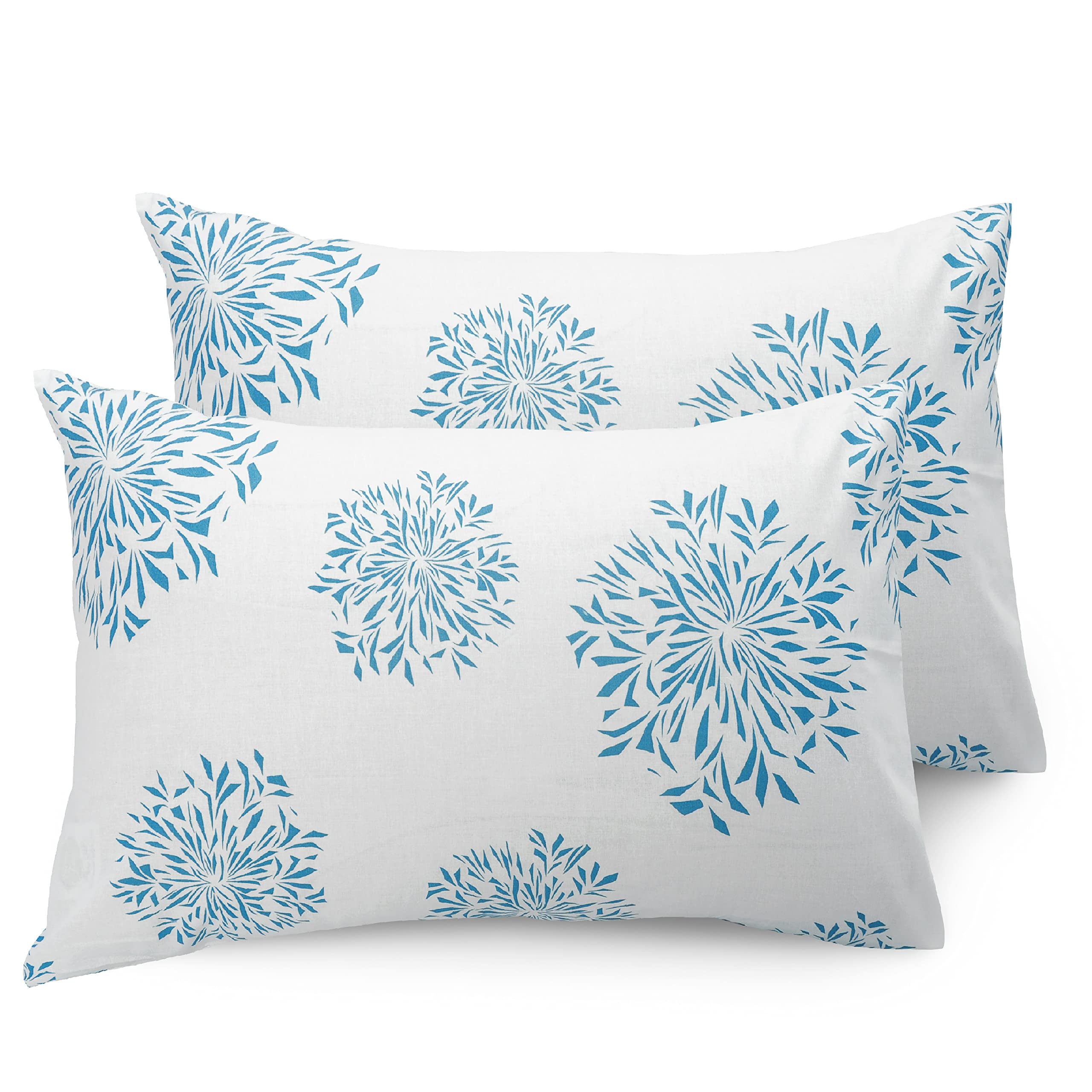 Huesland By Ahmedabad Cotton 144 Tc Pillow Cover Cotton Set Of 2  White (Blue Print)