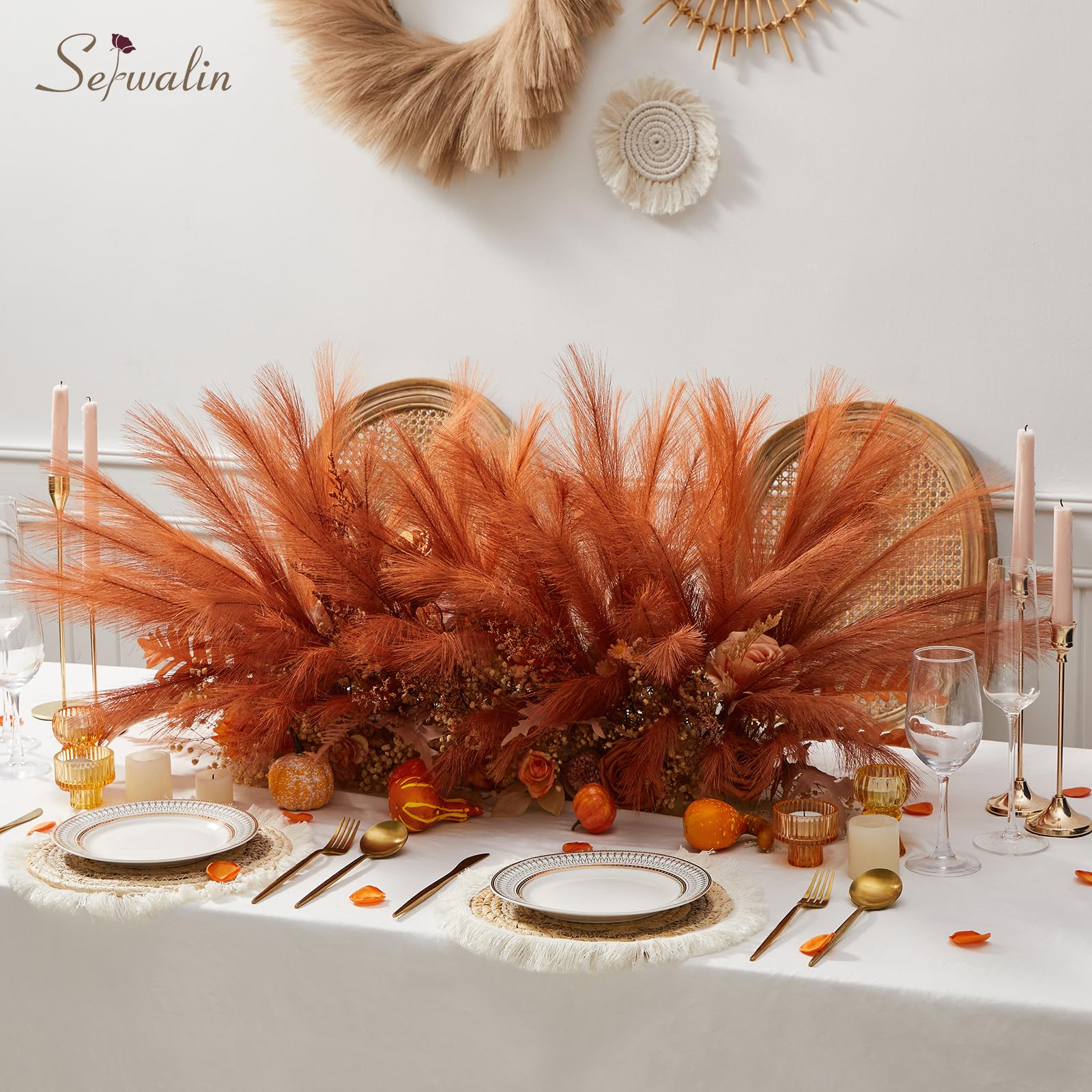 Serwalin ?????????? Pampas Grass Decor ????.??????????, Orange Pampas Grass Home Decor, Pampas Grass Bulk Vase Filler, Boho Faux