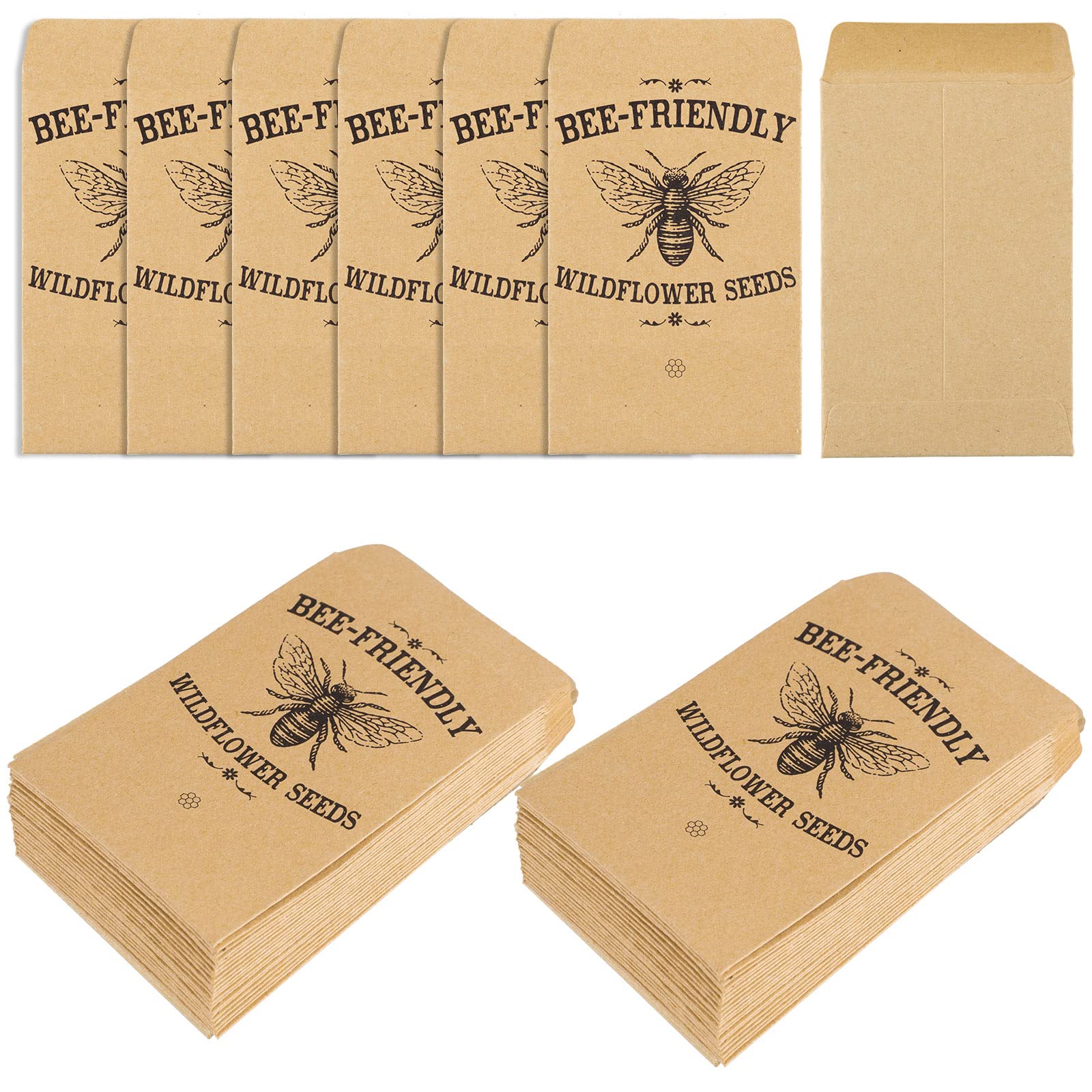 Whaline 200 Pack Bee Friendly Self-Adhesive Coin Envelope Small Kraft Envelope Wildflower Packets For Baby Shower Small Flower S