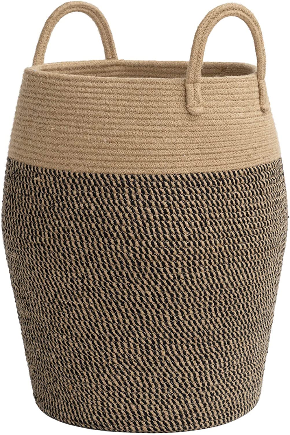BY Large Woven Laundry Basket with Handles, Modern Tall Laundry Hamper for Clothes, Blankets, Towels, Decorative Boho Laundry Ha