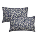 Navy Blue Beige Daisy Floral Lumbar Pillow Covers 12X20 Inch Vintage Flowers Pillow Cases Set Of 2 Block Print Cotton Linen Thro