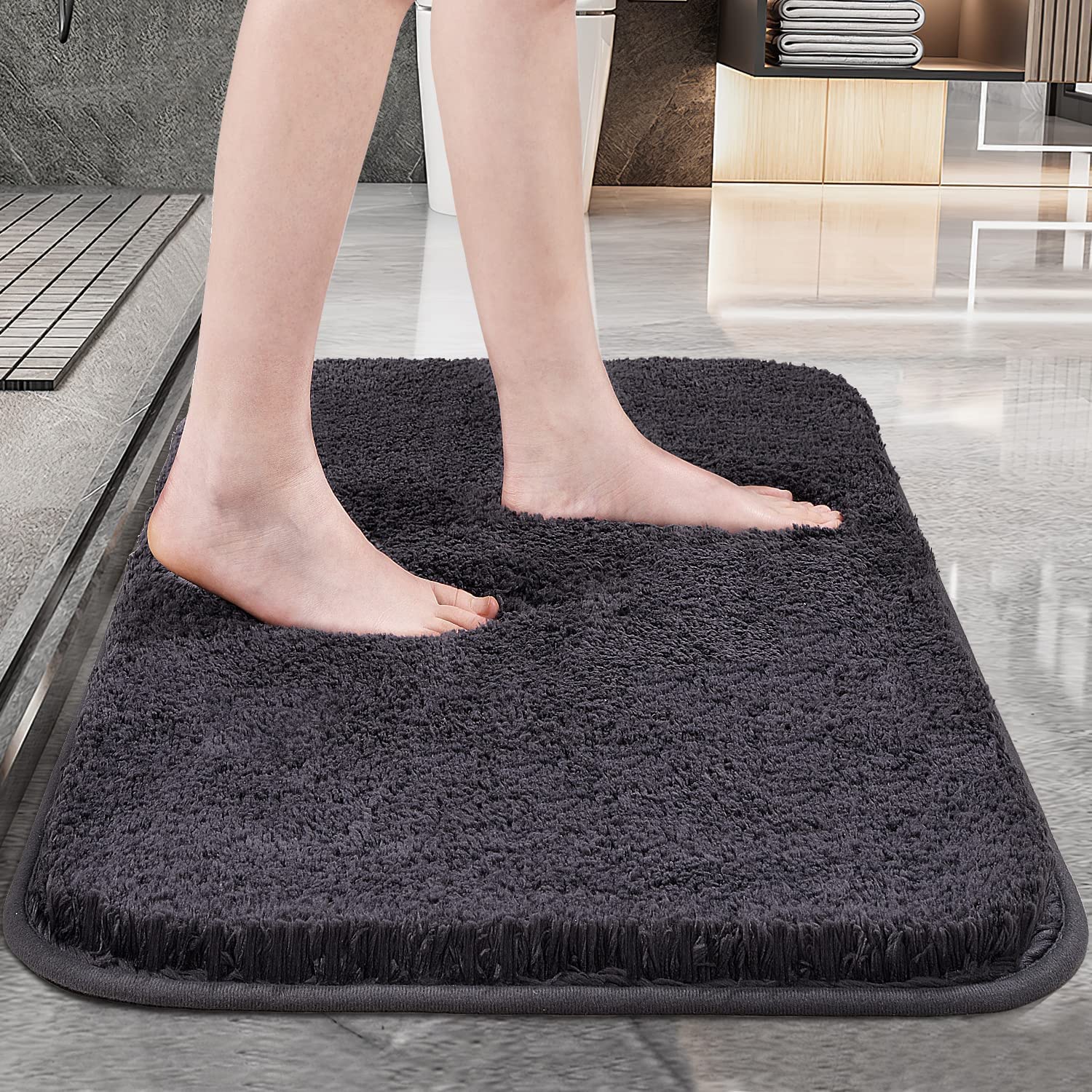 LUCRE Water Absorb Bath Mat for Bathroom Non Slip Rubber Backing Doormat (Grey, 40X60 Cm) Pack of 1