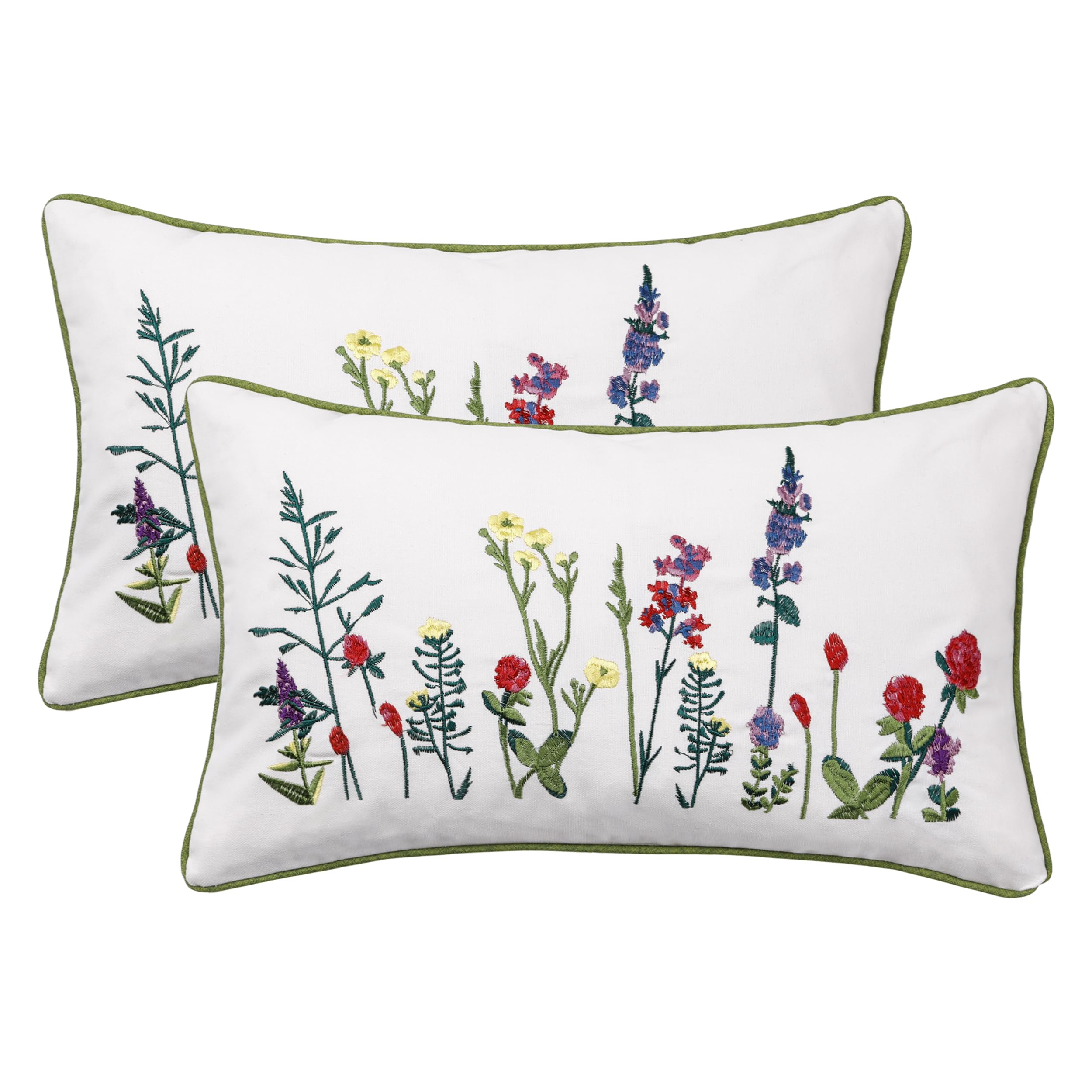 Tosleo Embroidered Throw Pillow Covers 12X20 Inch Pack Of 2 Seven Colored Flowers Decorative Pillowcases Flowers Farmhouse Pillo