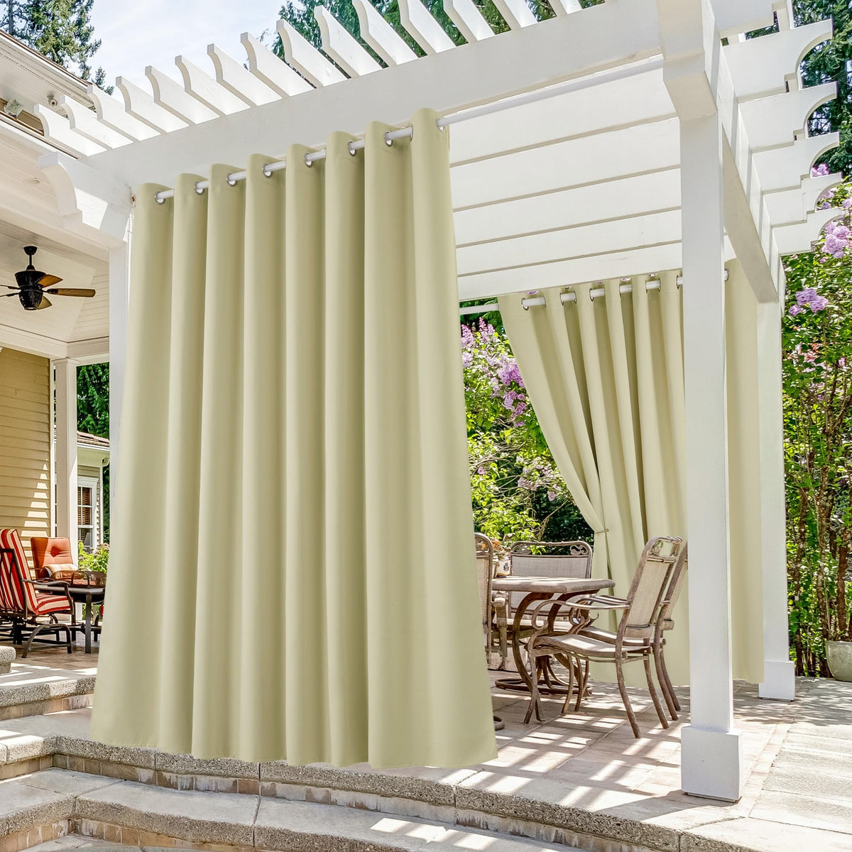 Deconovo Waterproof Outdoor Blackout Curtains For Patio 84 Inches Long - Solid Beige Grommet Blackout Curtains, Indoor Beige Bla