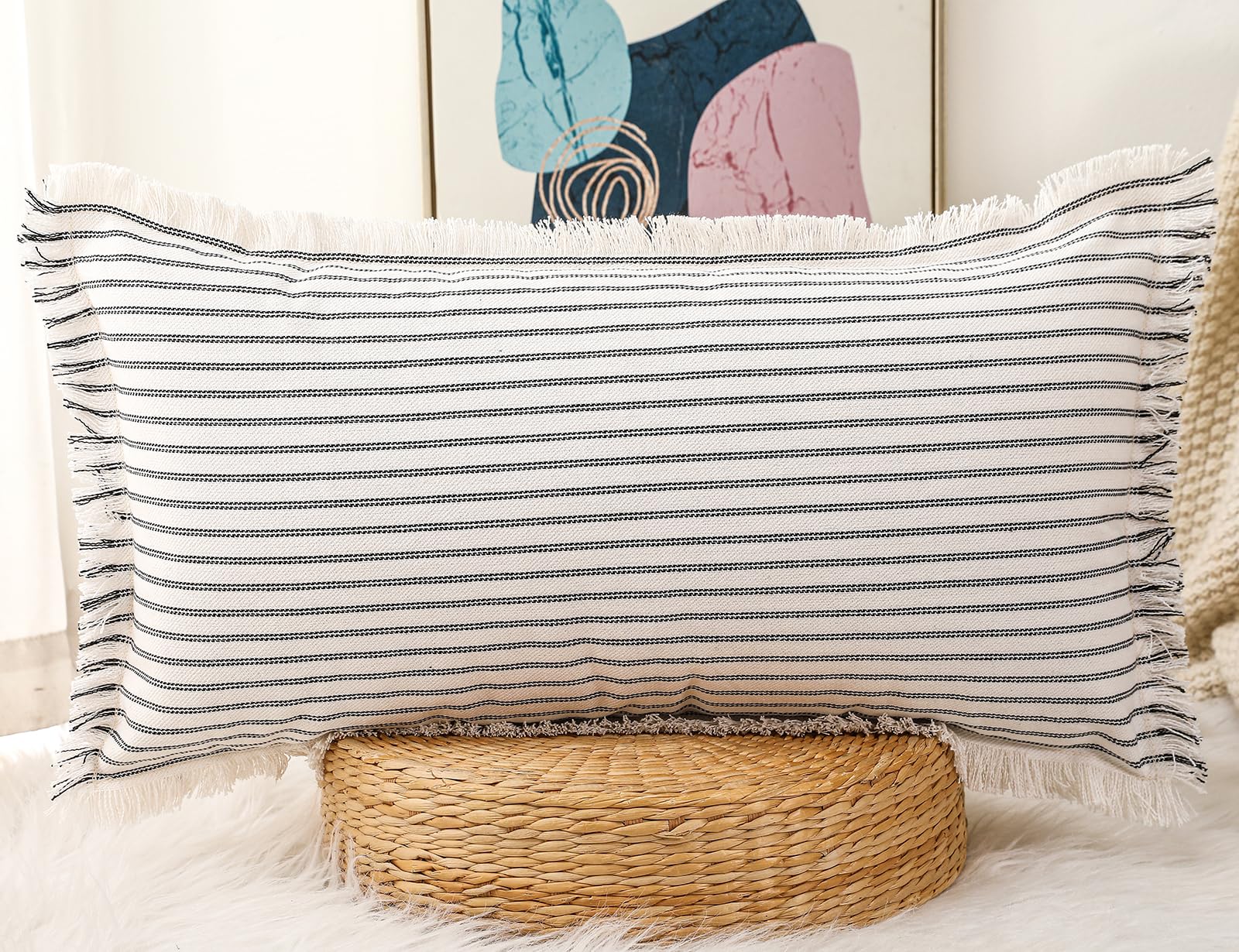 Panod Decorative Boho Long Lumbar Pillow Cover 14X24,Super Soft Cotton Modern Long Rectangle Pillow Cover Pillow Case For Bed So