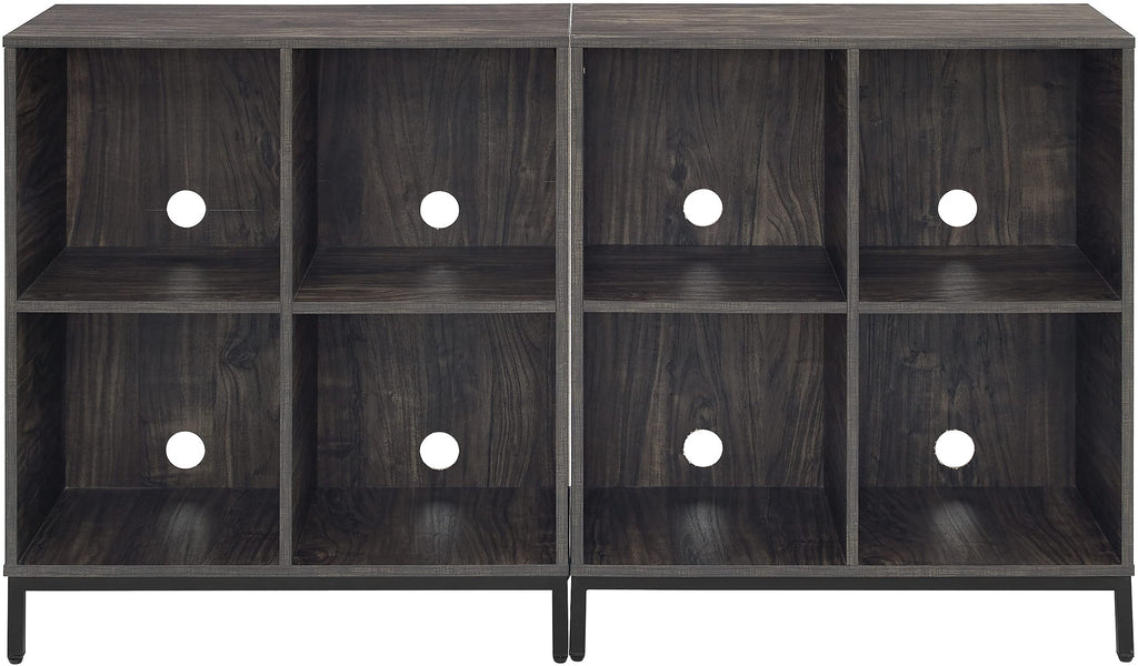 Crosley Furniture Jacobsen 2-Piece Vinyl Record Storage Cube Bookcase Set and Record Player Stand, Brown Ash