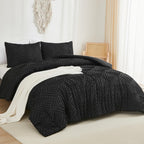 Andency Black Comforter Set Queen, Lightweight Fluffy Bedding Comforter Sets For Queen Bed, 3 Pieces Tufted Farmhouse Shabby Chic Bed Set For All Seasons (1 Comforter 90X90In, 2 Pillowcases)