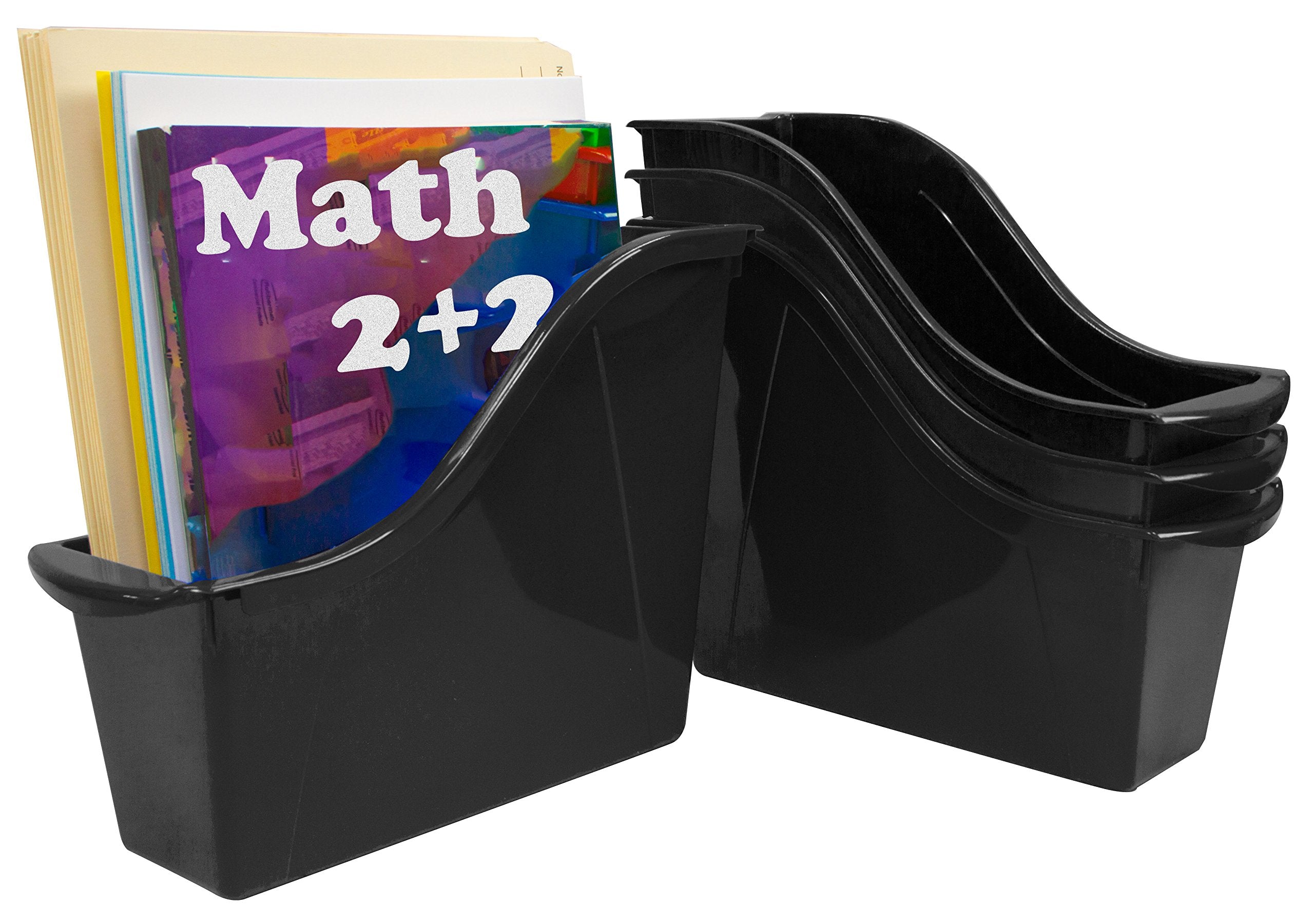 Storex Small Book Bin - Interlocking Plastic Organizer For Home, Office And Classroom, Black, 6-Pack (70123E06C)