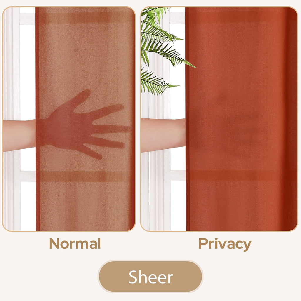Homeideas Non-See-Through Burnt Orange Privacy Sheer Curtains 52 X 45 Inches Long 2 Panels Sheer Curtains Light Filtering Window Curtains Drapes For Bedroom Living Room