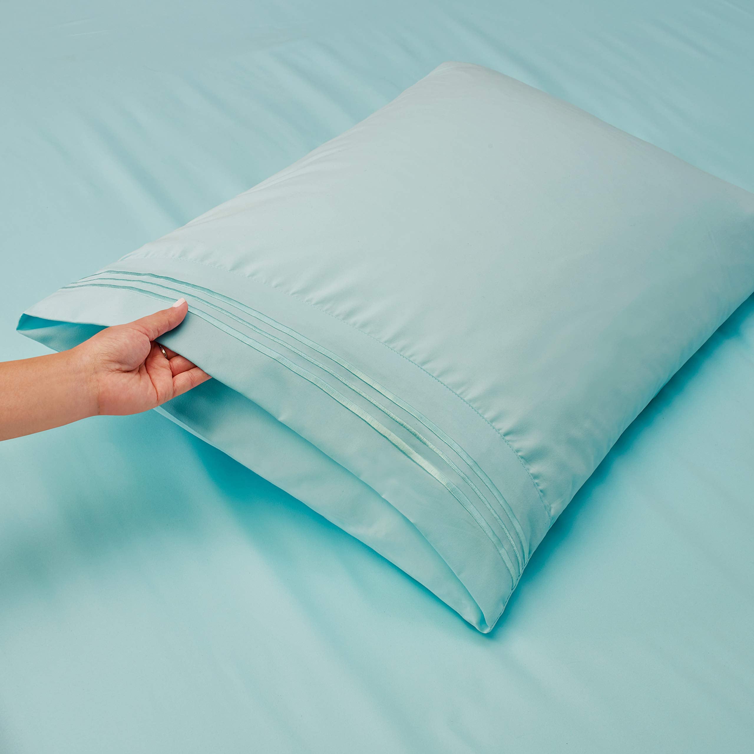 Clara Clark Queen Sheets, 6 Piece Set - Hotel Luxury Sheets For Queen Size Bed, Super Soft Bedding Sheets & Pillowcases, Queen Size Sheets, Aqua Light Blue