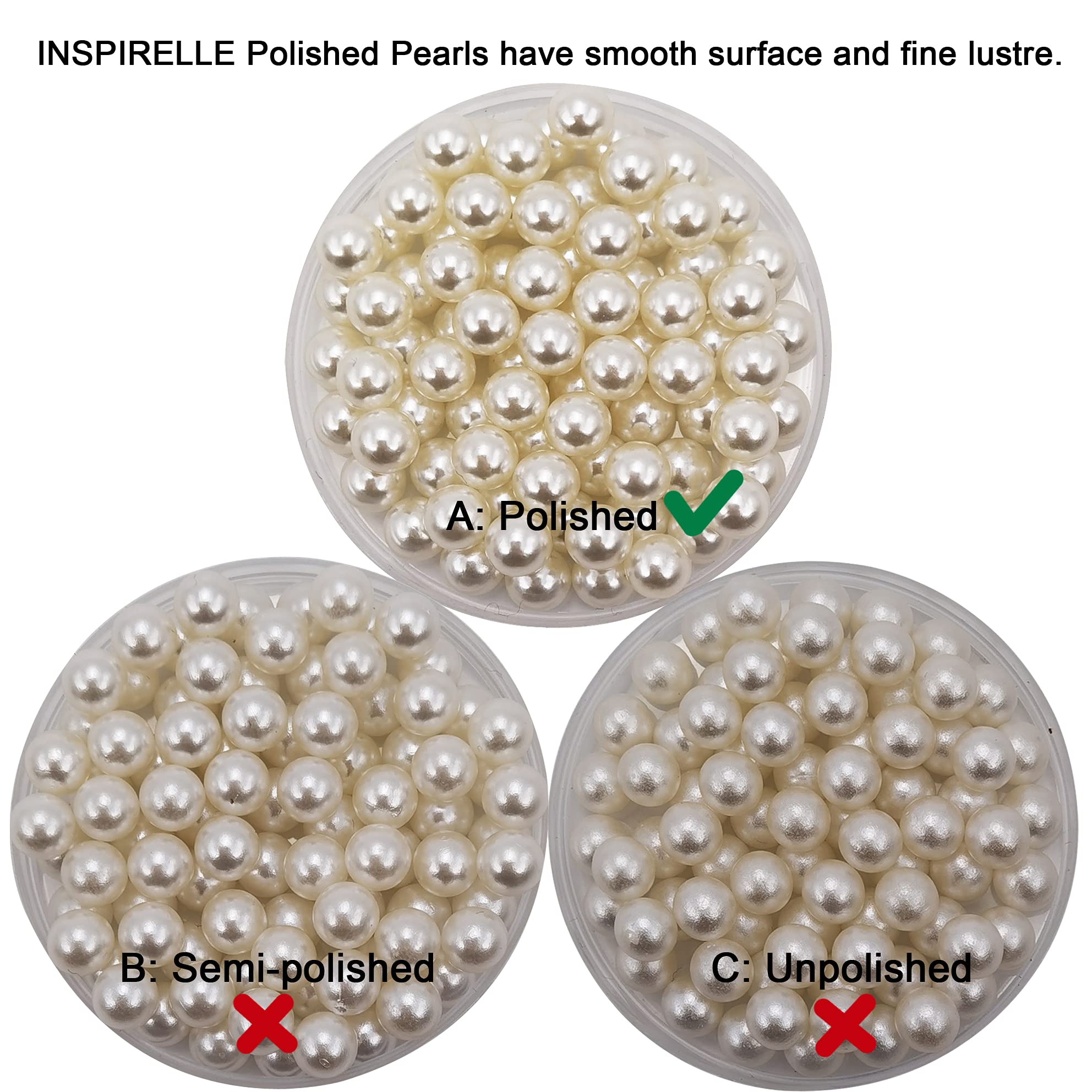 Inspirelle 580Pcs White Undrilled Abs Art Faux Pearls For Vase Fillers, 10Mm No Hole Makeup Beads To Hold Brush Eyeliner, Imitat