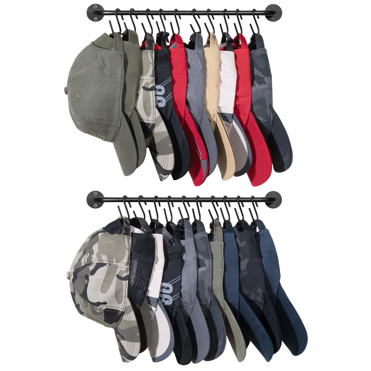Mkono Hat Rack for Wall Baseball Cap Organizer Hanger with 20 Hooks Modern Metal Hat Holder Wall-Mounted Caps Display for Closet