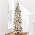 Best Choice Products Flocked Pencil Christmas Tree, Pre-Lit Slim Artificial Holiday Decoration, 7.5ft Lighted Skinny w/Base, War