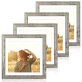 iRahmen 12x12 Picture Frame Set of 4 with Tempered Glass, Display 10x10 Picture with Mat or 12 x 12 Without Mat, Rustic Wood Squ