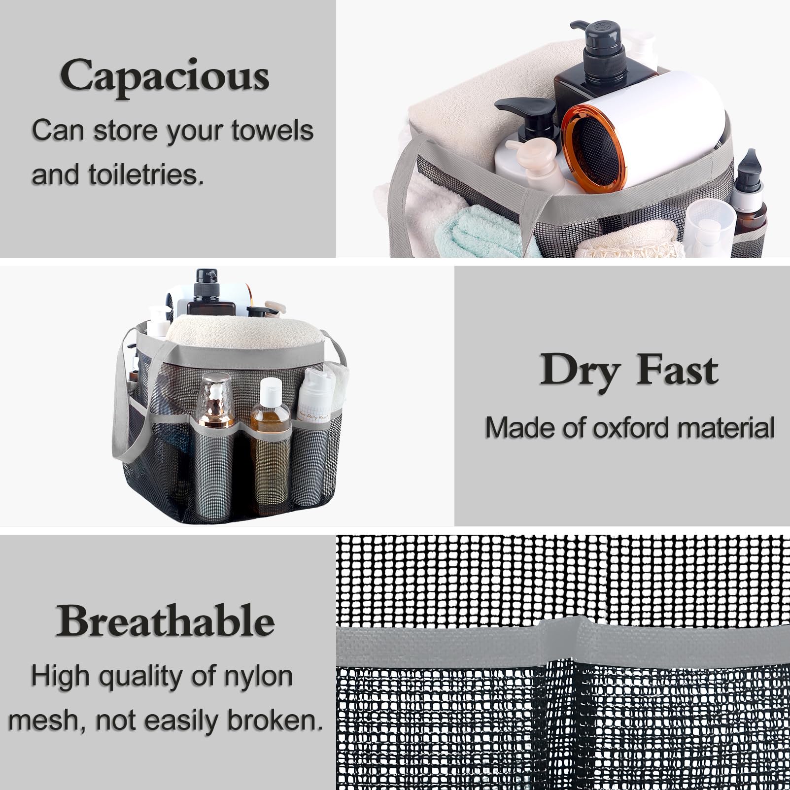 Attmu Mesh Shower Caddy Portable, Quick Dry Hanging Shower Tote Bag For College Dorm Room Essentials, Large Capacity Shower Cadd