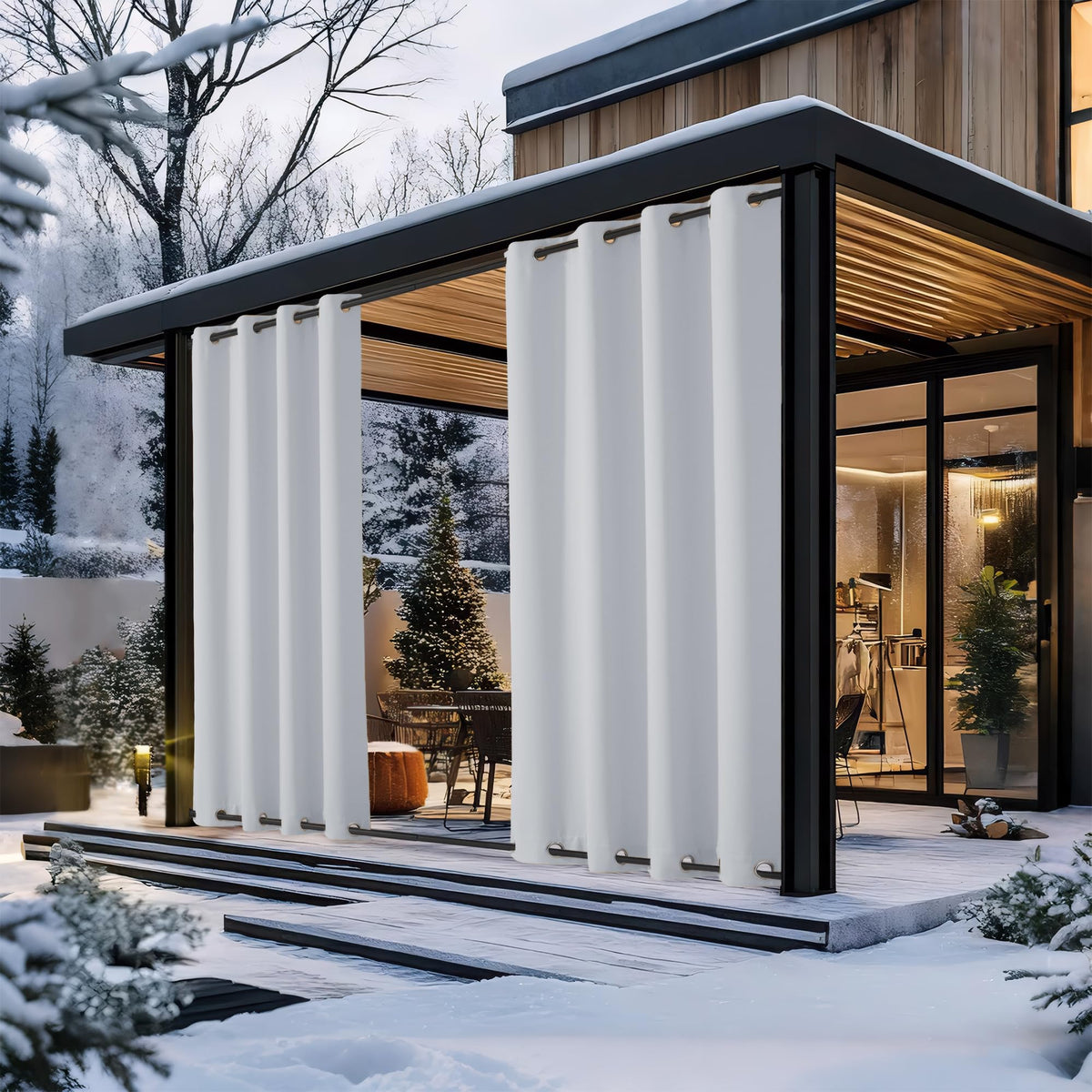 Nicetown 2 Panels Outdoor Curtains Waterproof For Patio, Thermal Insulated Top & Bottom Grommet Light Blocking Outdoor Curtain D