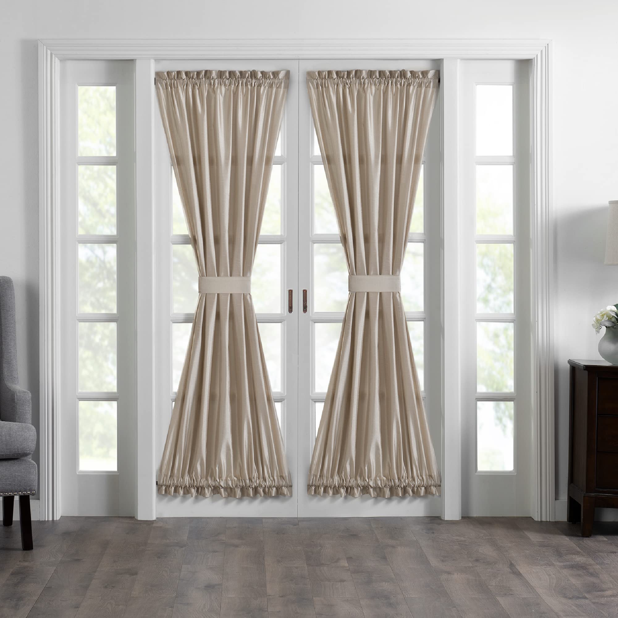 Elrene Home Fashions Colette Faux-Silk French Door Window Panel, 54 in x 72 in (1 French Door Panel), Taupe