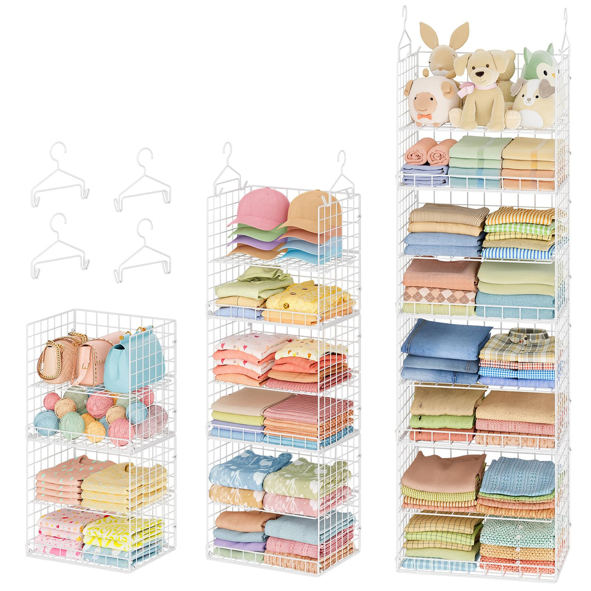 Extended Width Hanging Closet Organizer, 8 Tier Wire Storage Shelves