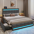 ADORNEVE Queen LED Bed Frame with 4 Drawers and 2 USB Charging Station, Upholstered Platform Queen Size Bed Frame with LED Light