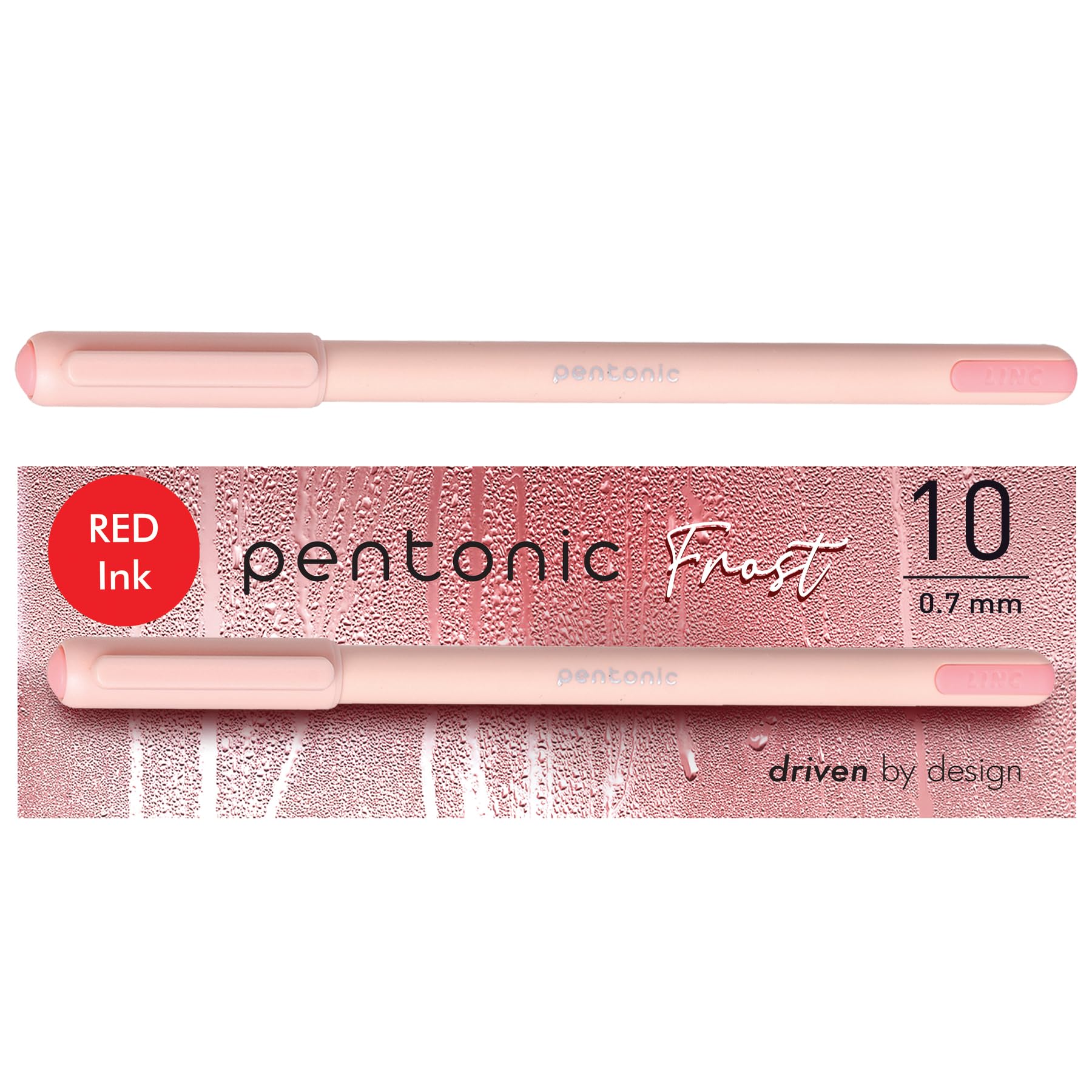 Pentonic Ballpoint Pens, 10 Count, Frosted Pale Pink Barrel With Red Ink, 0.7 Mm Fine Point, Smooth Writing For Journaling & Not