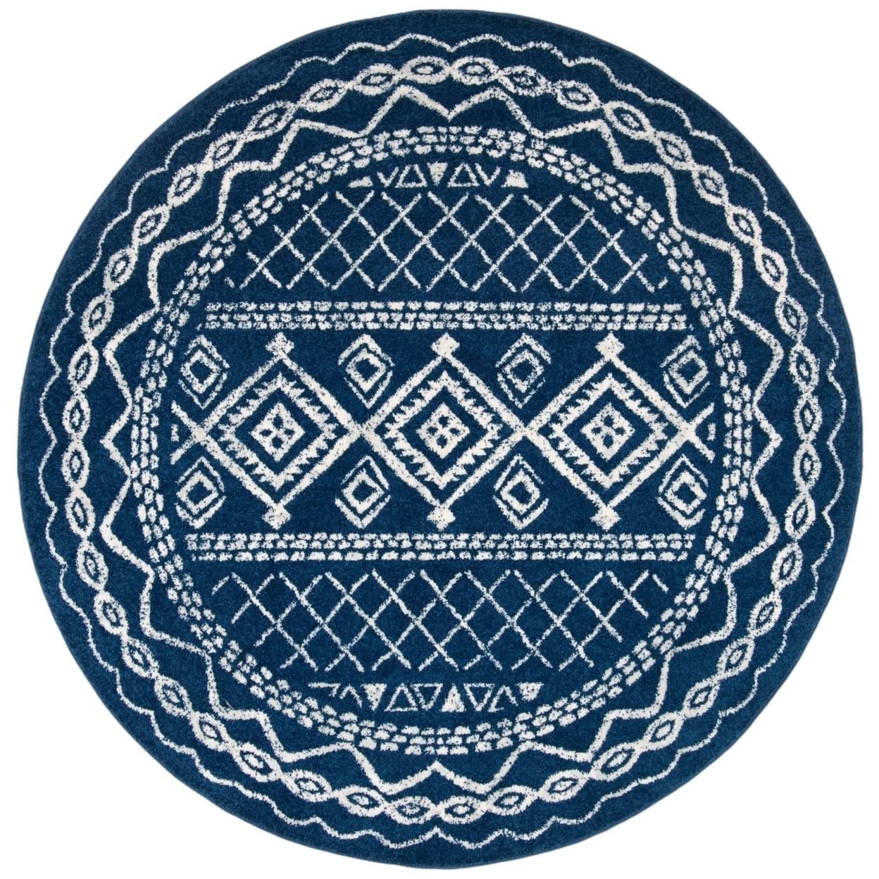 SAFAVIEH Tulum Collection 5 Round Navy/Ivory TUL268N Moroccan Boho Distressed Non-Shedding Dining Room Entryway Foyer Living Ro