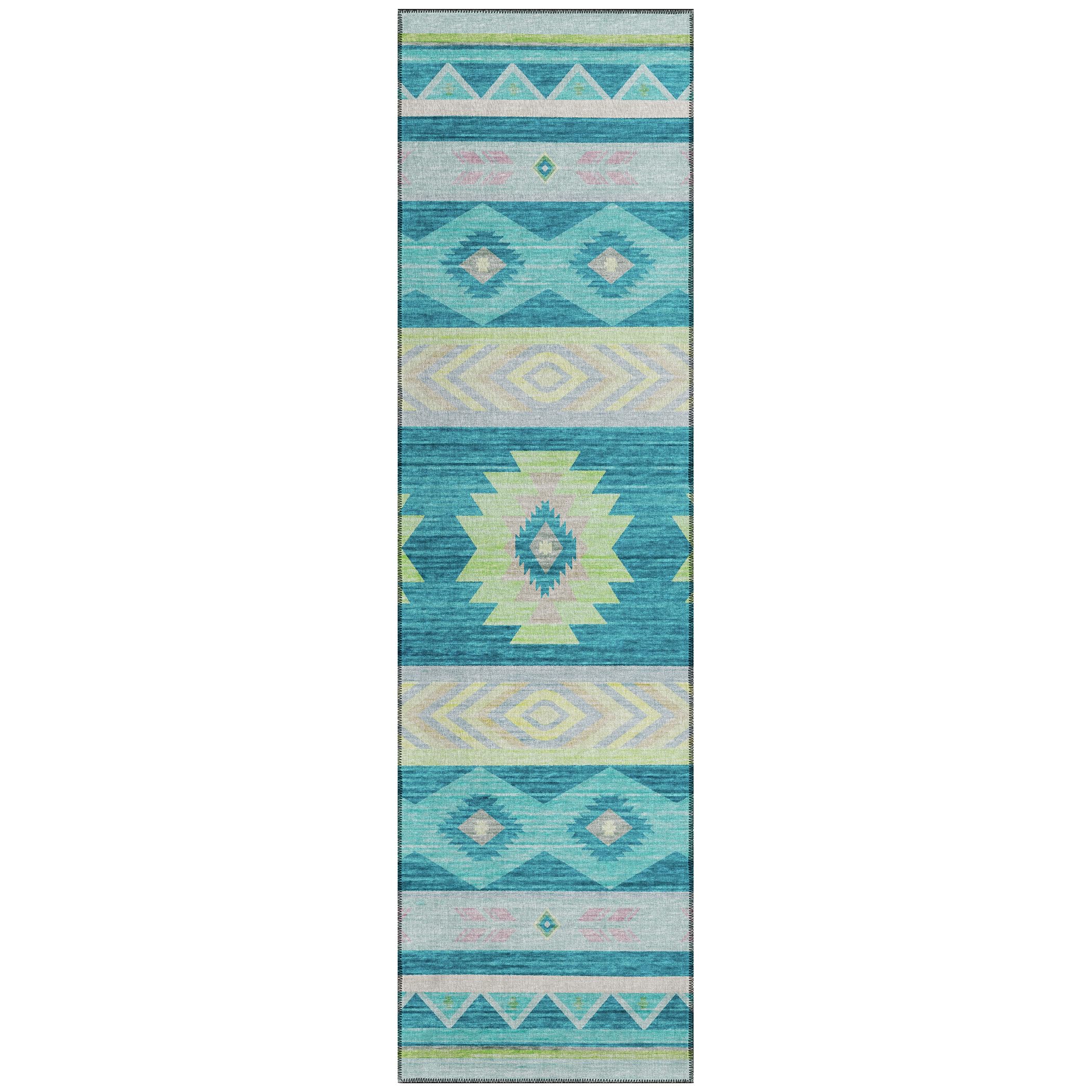 Addison Rugs Sonora Aso33 Blue 2'3" X 7'6" Indoor Outdoor Runner Rug, Easy Clean, Machine Washable, Non Shedding, Bedroom, Living Room, Dining Room, Kitchen, Patio Rug