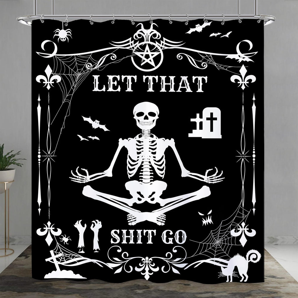 Laifzere Funny Black Skull Goth Shower Curtain Let That Shit Go Shower Curtain For Bathroom Set Skeleton Halloween Gothic Fun Fa