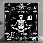Laifzere Funny Black Skull Goth Shower Curtain Let That Shit Go Shower Curtain For Bathroom Set Skeleton Halloween Gothic Fun Fa