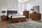 Coaster Home Furnishings Robyn Contemporary 5-Piece Bedroom Set Fabric Upholstered Queen Size Panel Bed Frame 53-inch Headboard Dark Walnut 205131Q-S5