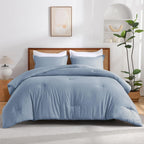 Andency Grayish Blue Comforter Set Full, 3 Pieces Solid Boho Bedding Comforters & Sets, Lightweight Soft Microfiber Bed Comforter Set For All Season (79X90In Comforter & 2 Pillowcases)
