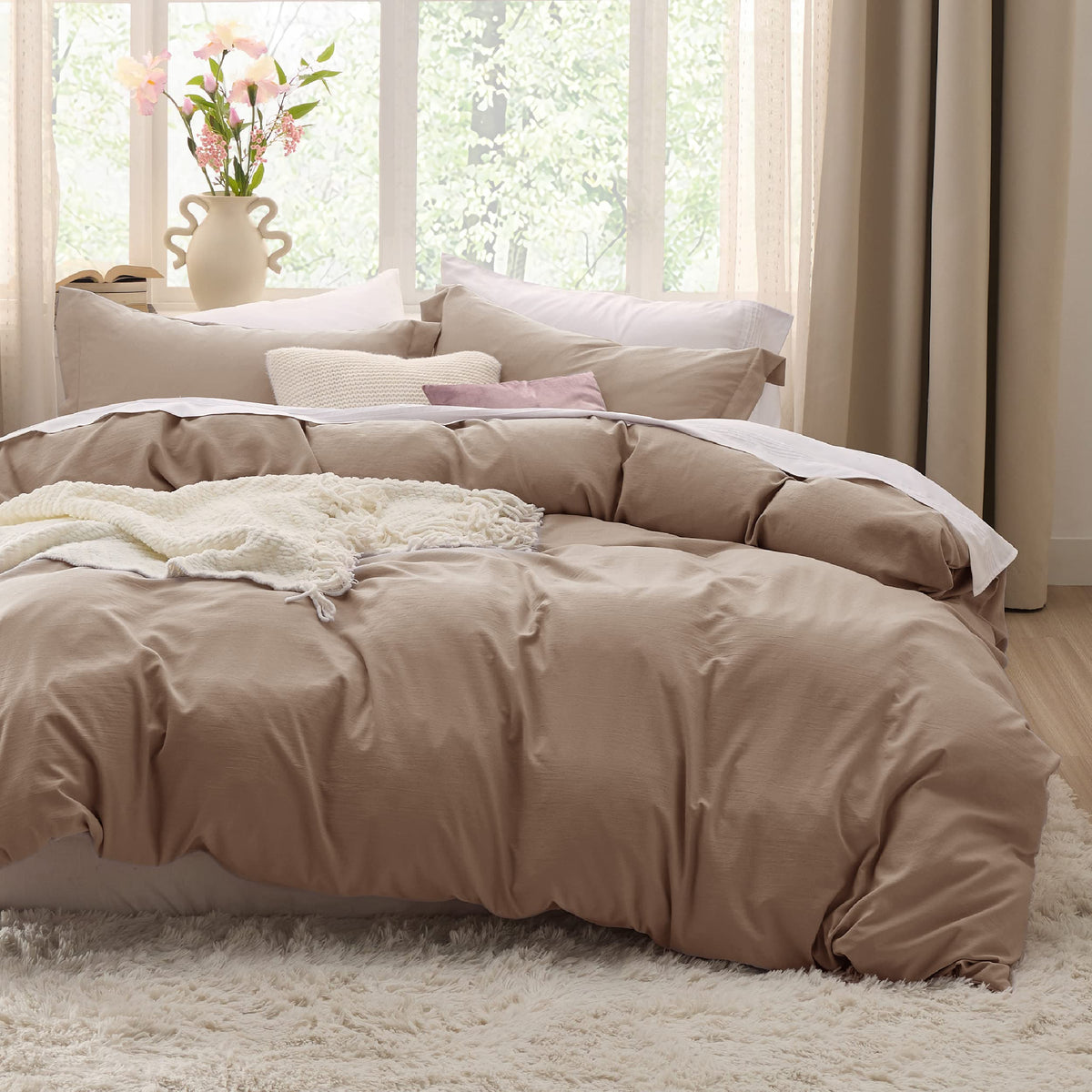 Bedsure Khaki Duvet Cover King Size - Soft Prewashed King Duvet Cover Set, 3 Pieces, 1 Duvet Cover 104X90 Inches With Zipper Clo