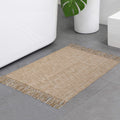 Collive Small Bathroom Rug, 2 x 3 Hand-Woven Low Profile Front Entryway Rug, Tan Cotton Reversible Washable Kitchen Mat Modern