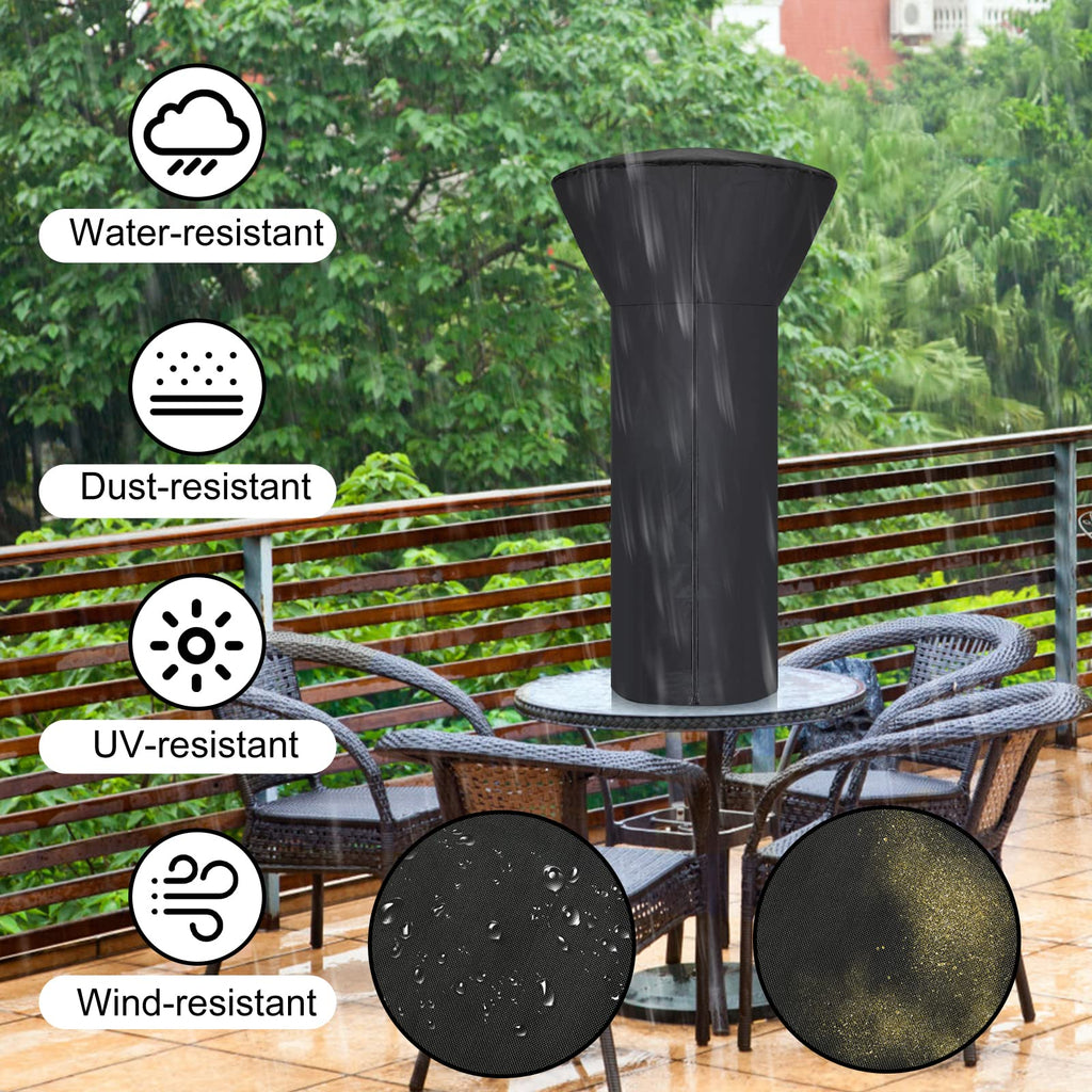 Patio Tabletop Heater Covers With Zipper And Storage Bag,Waterproof,Dustproof,Wind-Resistant,Sunlight-Resistant,Snow-Resistant,Black,38'' Height X 24' Dome X 14.5' Base