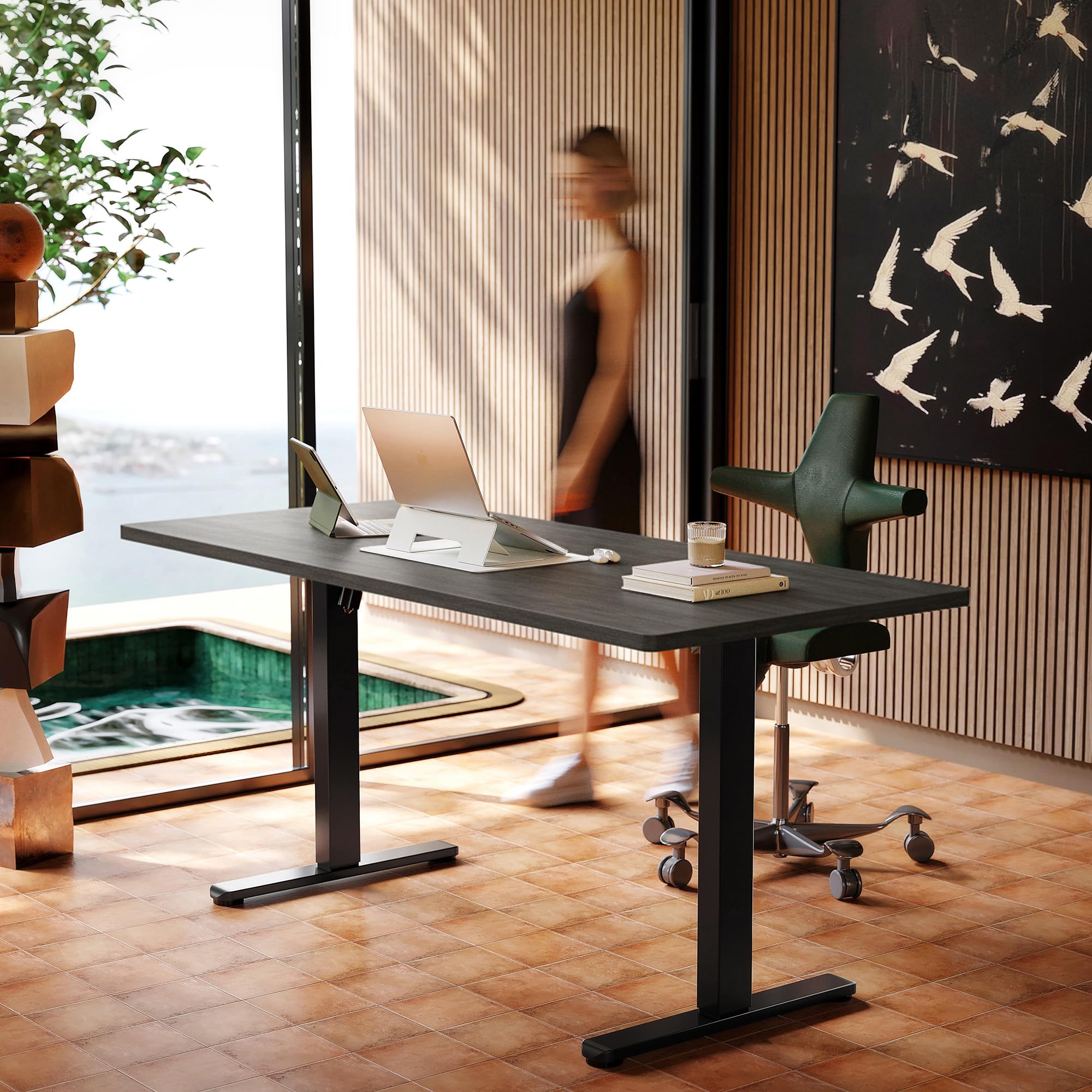 HUANUO Electric Standing Desk,63 x 28 Height Adjustable Desk, 4 Memory Height Settings, Sit to Stand Up Desk for Home Office, wi
