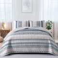 Wongs Bedding Boho Quilt Set Queen Size, Light Blue Bohemian 3 Pieces Quilt Sets, Lightweight Summer Bedspread Coverlet Bedding