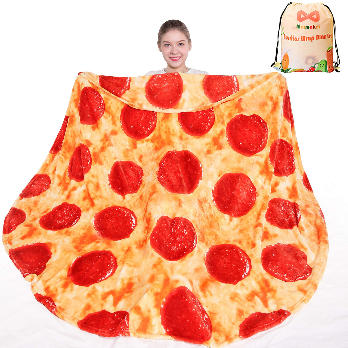 Mermaker Pepperoni Pizzas Blanket 2.0 Double Sided 80 Inch For Adult And Kids, Pizzas Blanket Adult Size, Realistic Food Blanket