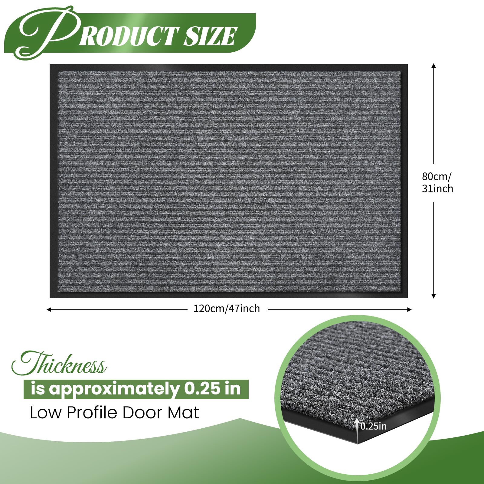 Door Mat Heavy Duty Outdoor Indoor Doormat Low Profile Front Door Mat Large 31X47 Inch Light Gray Entrance Welcome Mats Easy Cle