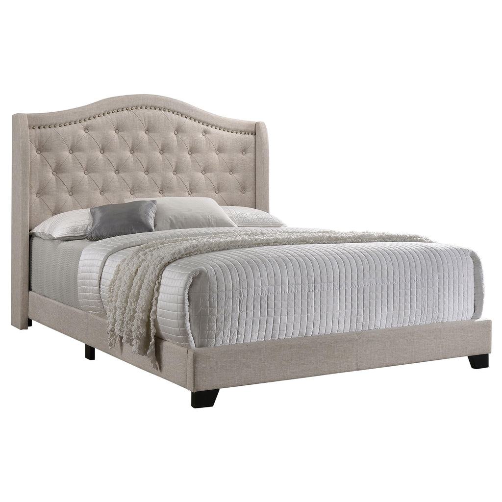 Coaster Home Furnishings Sonoma Transitional Fabric Upholstered Full Size Wingback Bed Frame 56-inch Headboard Beige 310073F