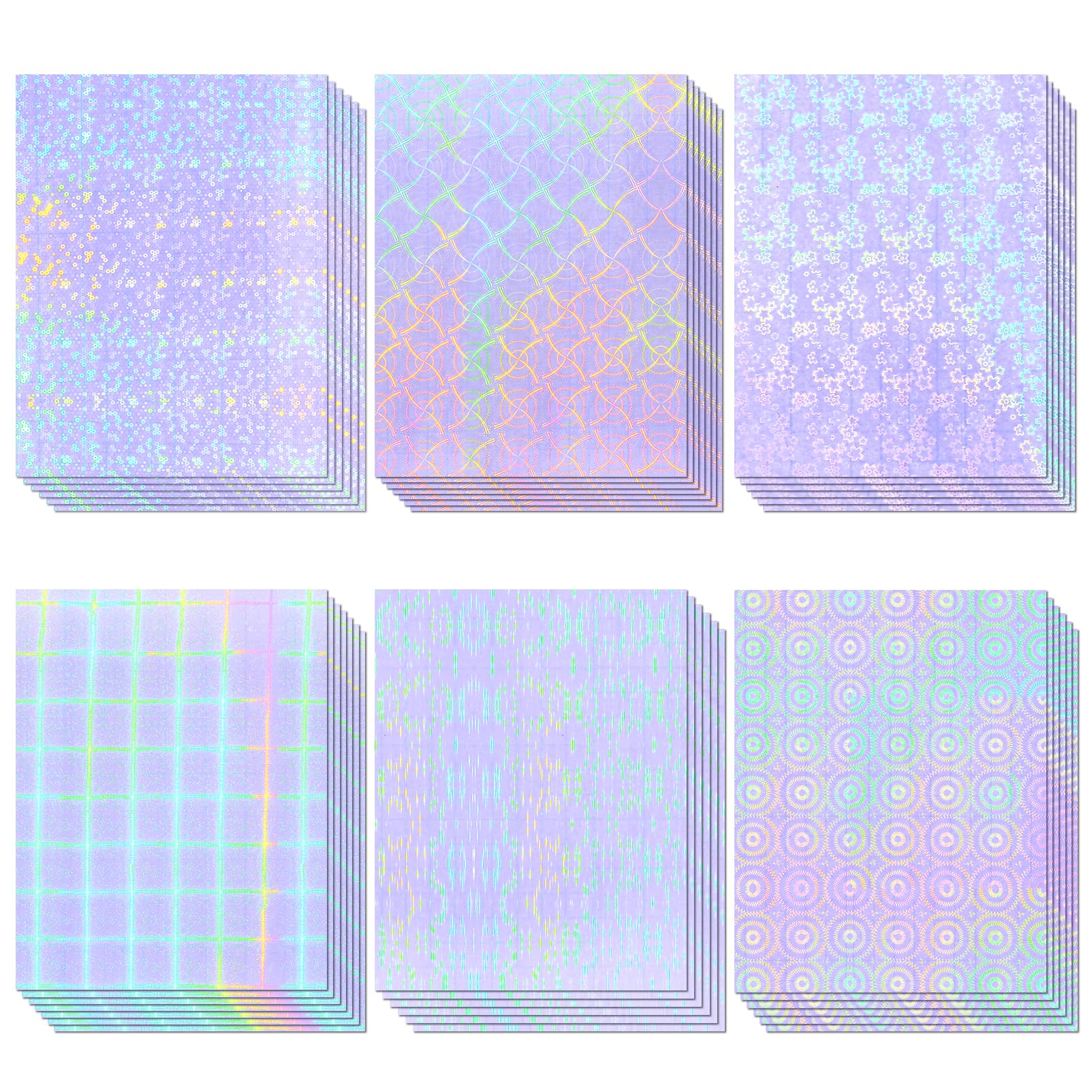 36 Sheets Holographic Sticker Paper, Clear Vinyl Laminate Film For Stickers Self-Adhesive, Transparent Overlay Lamination Sticke
