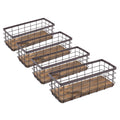 TIEYIPIN Small Metal Wire Storage Basket, Detachable Wood Base Storage Organizer Bin Basket for Kitchen Cabinets, Bathroom, Pant
