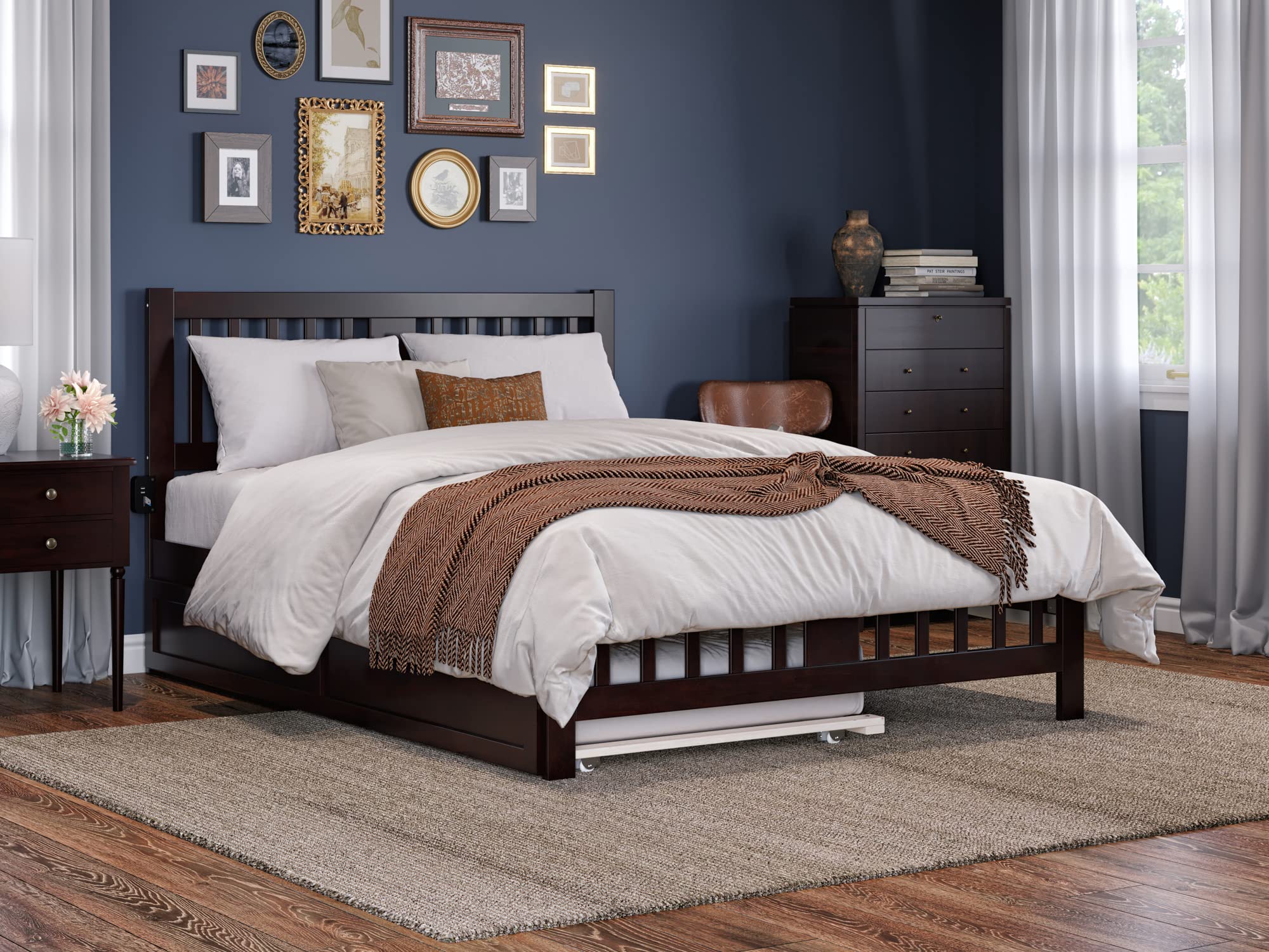 AFI, Tahoe Queen Platform Bed with Matching Footboard, Twin XL Trundle, Espresso