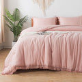 Andency Pink Comforter Set Queen Size For Girls, Blush Boho Women Tassel Lightweight Bedding Comforter Sets, 3 Pieces All Season